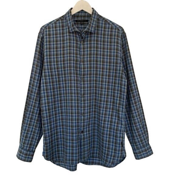 John Varvatos Ashten Star Sport Shirt Inlaid Wire Collar Textured Check Medium - Picture 1 of 12